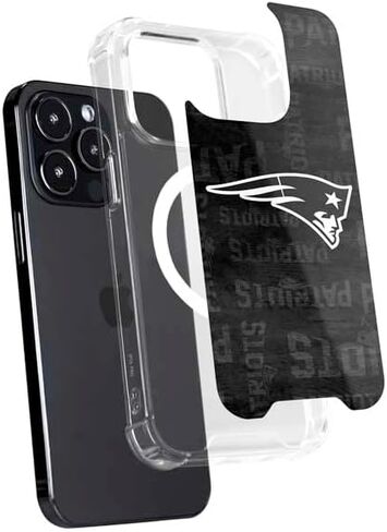 حافظة هاتف Skinit متوافقة مع MagSafe iPhone 15 Pro - تصميم أسود وأبيض مرخص رسميًا من NFL New England Patriots in Saudi Arabia
