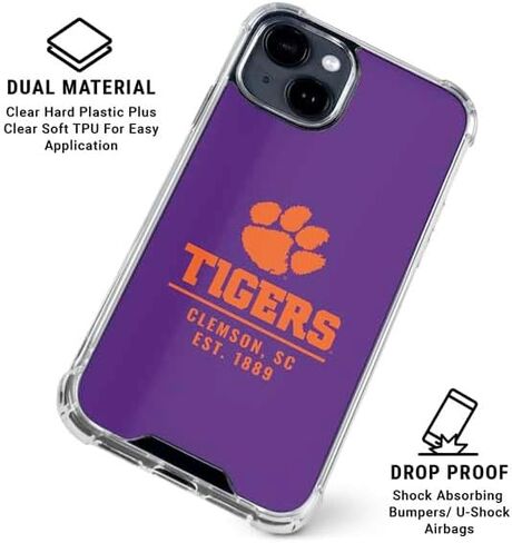 Skinit Clear Phone Case Compatible with iPhone 15 Plus - Officially Licensed Clemson University Tiger Print Design in Saudi Arabia