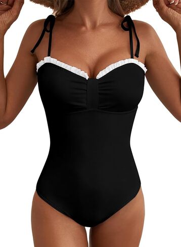 Herseas Women’s Striped One Piece Swimsuits Tie Shoulder High Cut Tummy Control Bathing Suit 2026 Summer Beach Swimwear in Kuwait