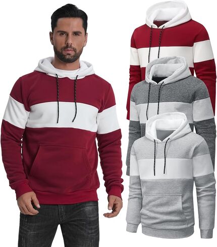 Fleece Hoodies Sweatshirts for Men,2/3 Pack Patchwork Athletic Workout Hooded Pullover With Kangaroo Pocket in Saudi Arabia