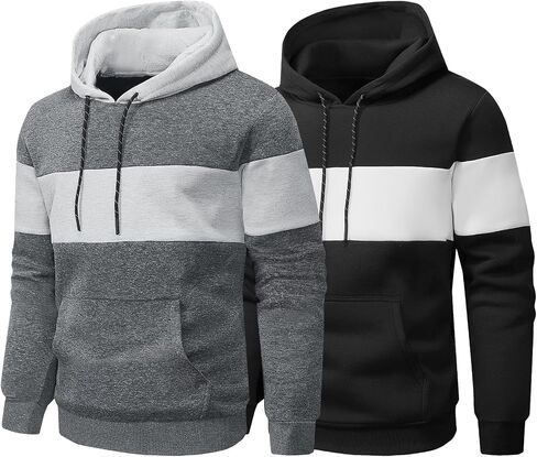 Fleece Hoodies Sweatshirts for Men,2/3 Pack Patchwork Athletic Workout Hooded Pullover With Kangaroo Pocket in Saudi Arabia