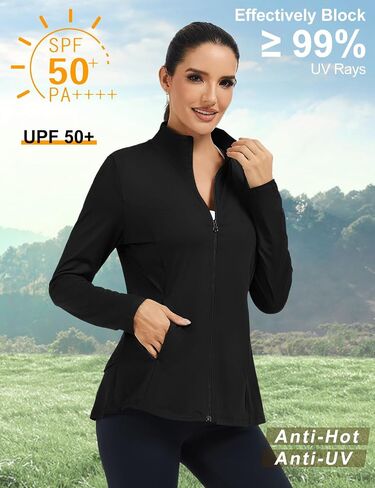 LURANEE Women's Golf Athletic Jackets with Pleated Tennis Skirt Hem Lightweight Full Zip Long Sleeve Shirts with Pockets in Saudi Arabia