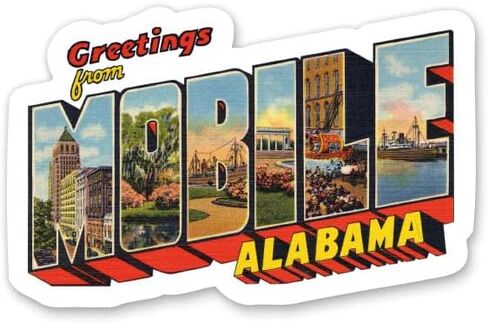Squiddy Greetings from Mobile Alabama - Vinyl Sticker Decal for Phone, Laptop, Water Bottle (4" Wide) in Saudi Arabia