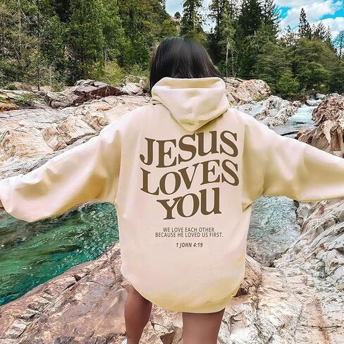 Jesus Loves You Hoodie Christian Faith Over Fear hoodie Faith Sweatshirt Christian Religious Sayings Pullover Sweater in Saudi Arabia