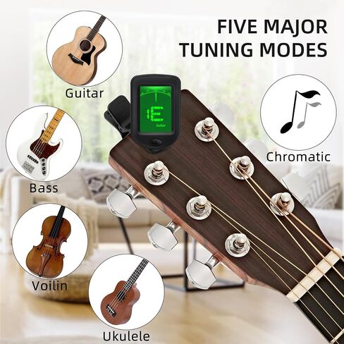 Guitar Tuner Clip on Rotatable Clear LCD Display Suitable for Electric or Acoustic Guitar, Ukulele, Bass, Violin（2 Pack) in Saudi Arabia