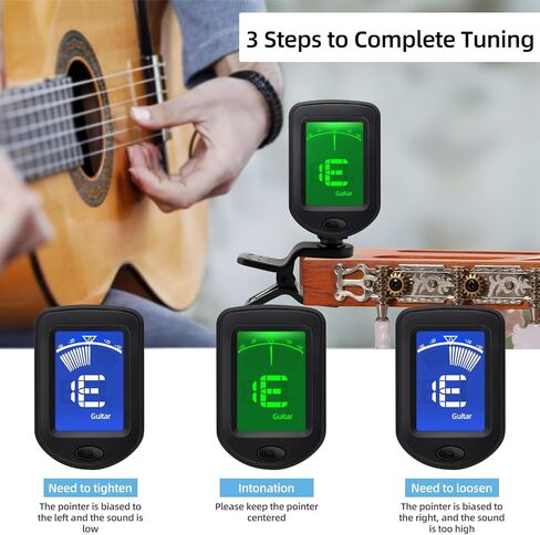 Guitar Tuner Clip on Rotatable Clear LCD Display Suitable for Electric or Acoustic Guitar, Ukulele, Bass, Violin（2 Pack) in Saudi Arabia