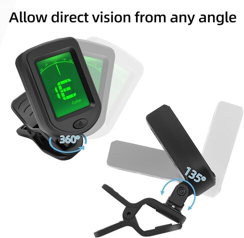 Guitar Tuner Clip on Rotatable Clear LCD Display Suitable for Electric or Acoustic Guitar, Ukulele, Bass, Violin（2 Pack) in Saudi Arabia