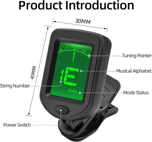 Guitar Tuner Clip on Rotatable Clear LCD Display Suitable for Electric or Acoustic Guitar, Ukulele, Bass, Violin（2 Pack) in Saudi Arabia