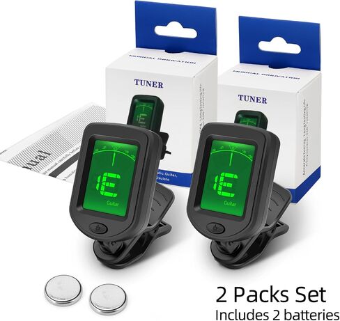 Guitar Tuner Clip on Rotatable Clear LCD Display Suitable for Electric or Acoustic Guitar, Ukulele, Bass, Violin（2 Pack) in Saudi Arabia