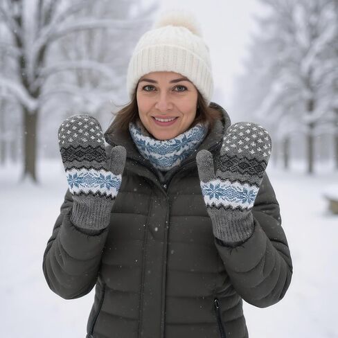 Winter Double Layer Knit Mittens for Men-Women - Warm Soft Snow Gloves for Cold Weather Accessories for Gift in Saudi Arabia
