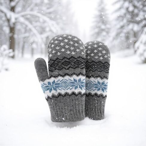 Winter Double Layer Knit Mittens for Men-Women - Warm Soft Snow Gloves for Cold Weather Accessories for Gift in Saudi Arabia