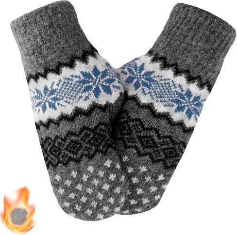 Winter Double Layer Knit Mittens for Men-Women - Warm Soft Snow Gloves for Cold Weather Accessories for Gift in Saudi Arabia