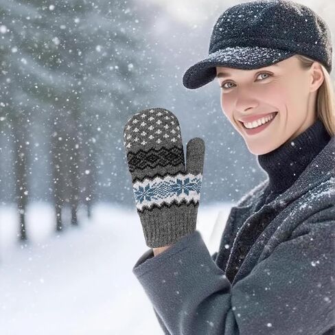 Winter Double Layer Knit Mittens for Men-Women - Warm Soft Snow Gloves for Cold Weather Accessories for Gift in Saudi Arabia