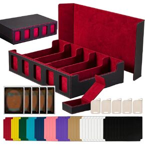 صندوق تخزين بطاقات التداول من الجلد المغناطيسي - تصميم علبة مكون من 5 صفوف، سعة تزيد عن 3900 لبطاقات YuGiOh وMTG وTCG والبطاقات الرياضية، ويتضمن 24 فواصل ملونة و5 دعامات للبطاقات (15.8 بوصة، أسود) in Kuwait