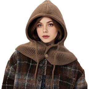 Balaclava Hat for Women, Warm Ear Neck Hooded Scarf Hat with Drawstring, Fashionable Knit Skull Cap Cold Weather in Saudi Arabia