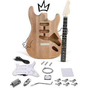 طقم جيتار كهربائي DIY من طراز ST: 6 أوتار مع جسم الماهوجني، طقم جيتار DIY مع لوحة أصابع بنفسجية، التقاطات SSS، مجموعة بناء الجيتار للمبتدئين، قم ببناء مجموعة الجيتار الكهربائي الخاصة بك in Kuwait