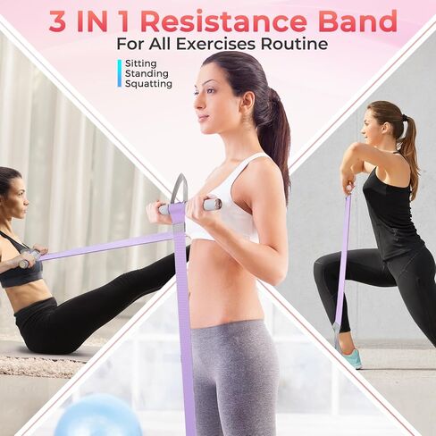 VICSKY Fabric Resistance Band with Handles & 2 Foot Loops - 120lb Exercise Band for Home Workout, Yoga & Full-Body Training, Leg Arm Chest Wrist - Portable Home Fitness Tools for Women in Saudi Arabia