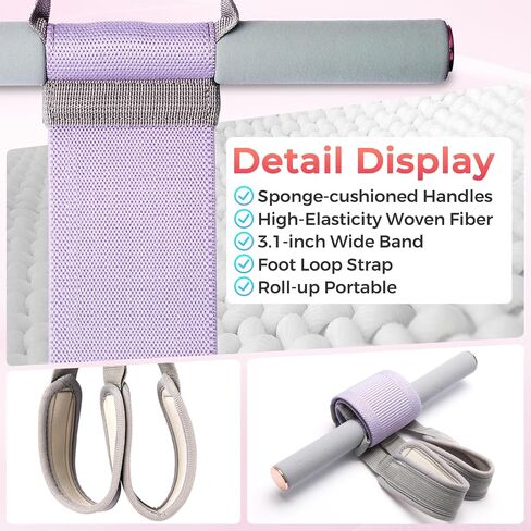 VICSKY Fabric Resistance Band with Handles & 2 Foot Loops - 120lb Exercise Band for Home Workout, Yoga & Full-Body Training, Leg Arm Chest Wrist - Portable Home Fitness Tools for Women in Saudi Arabia