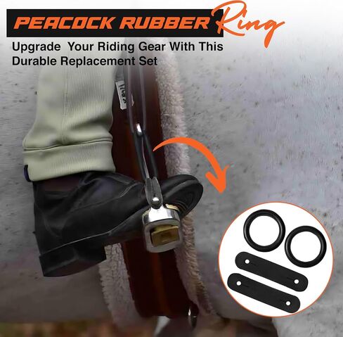Black Peacock Safety Replacement Rubber Bands, Durable Leather Loops Irons Stirrups with Rubber Rings & Leather Clips Tab, Compatible with Peacock Stirrups in Saudi Arabia