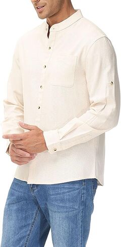 Men's Casual Long Sleeve Henley Shirt – Breathable Button-Down Shirt for Vacation & Streetwear in Saudi Arabia