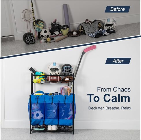 KASSELL Garage Sports Organizer Storage rack for sports equipment Ball, Heavy Duty Toy and Gear Storage Organizer with Grab and go bags (Black) in Saudi Arabia