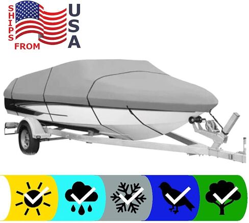 SBU Grey Heavy-Duty Boat Cover Compatible for GLASTRON GT-205 BR W/EXTD SWPF 2008-600 Denier Woven Polyester - 2 Year Warranty & Storage Bag Included in Saudi Arabia