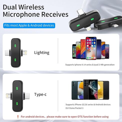ميكروفون Lavalier لاسلكي مكون من قطعتين: لهاتف iPhone 15/16 وiPad وAndroid - شاشة LED صغيرة، تقليل الضوضاء، التوصيل والتشغيل، شحن USB-C، صوت واضح - فيديو/مدونة فيديو، زجاج أمامي وحقيبة متضمنة in Saudi Arabia
