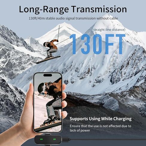 ميكروفون Lavalier لاسلكي مكون من قطعتين: لهاتف iPhone 15/16 وiPad وAndroid - شاشة LED صغيرة، تقليل الضوضاء، التوصيل والتشغيل، شحن USB-C، صوت واضح - فيديو/مدونة فيديو، زجاج أمامي وحقيبة متضمنة in Saudi Arabia