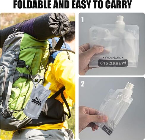 5-Pack 1L Hiking Collapsible Water Bottles with Mountaineering Buckle (Not Suitable for Climbing) BPA-Free Foldable Backpacking Water Bottle for Camping Hiking Running Cycling Mountaineering in Saudi Arabia