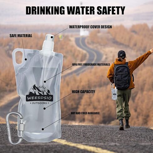 5-Pack 1L Hiking Collapsible Water Bottles with Mountaineering Buckle (Not Suitable for Climbing) BPA-Free Foldable Backpacking Water Bottle for Camping Hiking Running Cycling Mountaineering in Saudi Arabia