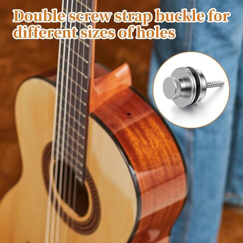 2 Pack Guitar Strap Locks, Electric Guitar Bass Security Straplocks Heavy Duty Security Metal Flat Round Head Design Easy Install Quick Release for Electric Acoustic Guitars Bass (Silver) in Saudi Arabia