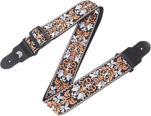 Guitar Strap Vintage Embroidered Cotton - Genuine Leather Ends for Acoustic & Electric Guitars in Saudi Arabia