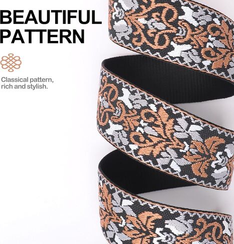 Guitar Strap Vintage Embroidered Cotton - Genuine Leather Ends for Acoustic & Electric Guitars in Saudi Arabia
