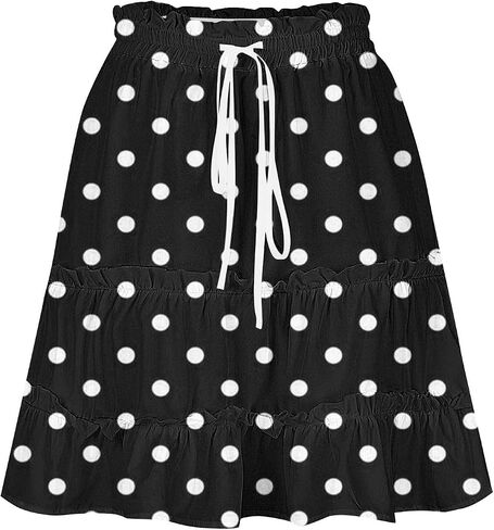 Women’s Polka Dots Mini Layered Skirt Ruffle High Elastic Waist Drawstring Short Flowy Cute Summer Skirts in Saudi Arabia