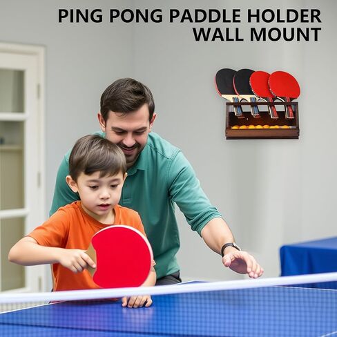 Ping Pong Paddle Holder Wall Mount & Desktop 2-in-1,Table Tennis Racket Display Organizer Holds 8 Rackets, Ping Pong Paddle Storage Rack in Game Room, Man Cave, Office, Home, Black in Kuwait