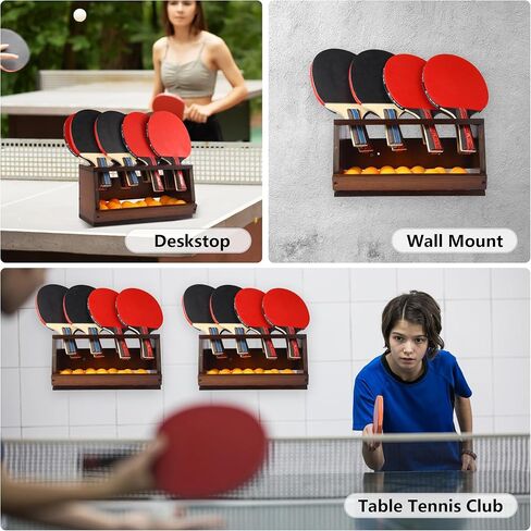 Ping Pong Paddle Holder Wall Mount & Desktop 2-in-1,Table Tennis Racket Display Organizer Holds 8 Rackets, Ping Pong Paddle Storage Rack in Game Room, Man Cave, Office, Home, Black in Kuwait