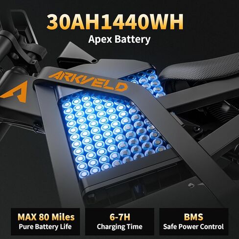 دراجة ترابية كهربائية للبالغين - دراجة نارية جبلية مع بطارية 1536 وات في الساعة 32 أمبير، بحد أقصى 37 ميلاً في الساعة و80 ميلًا، دراجة إلكترونية، محرك بدون فرش بقدرة 3000 وات، إطار سميك 25 بوصة ونظام تعليق شوكة أمامي، برتقالي in Kuwait