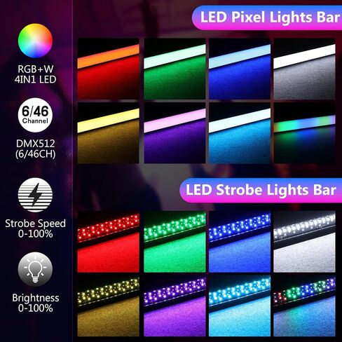 شريط أضواء LED للمسرح بكسل، 40 وات 108 LED RGB+W DMX شريط أضواء مع غطاء قابل للفصل 2 في 1 بكسل وتأثيرات إضاءة ستروب عن طريق جهاز التحكم عن بعد DMX512 صوت مفعل لنادي DJ لحفلات الزفاف in Kuwait