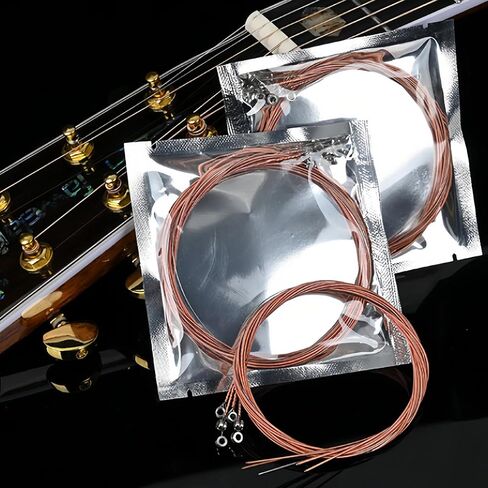 6-String Acoustic Guitar Strings Set - Red Copper Alloy Winding with Steel Core for Warm Resonance & Smooth Playability in Saudi Arabia