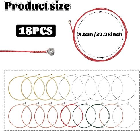 18Pcs Acoustic Guitar Strings Replacement Steel String for Electric Acoustic Beginners, Gold/Brass/Multicolor in Saudi Arabia