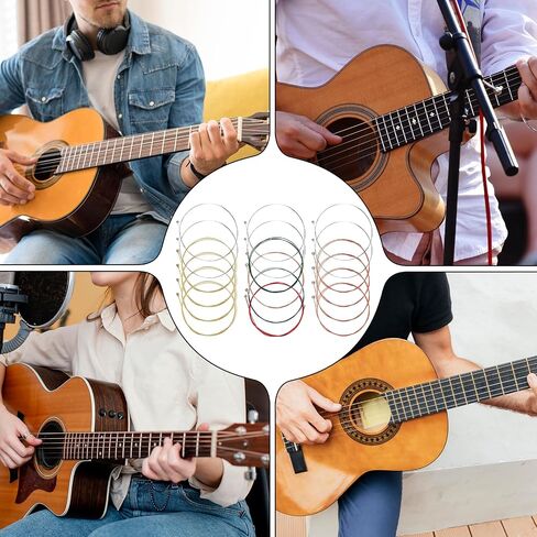 18Pcs Acoustic Guitar Strings Replacement Steel String for Electric Acoustic Beginners, Gold/Brass/Multicolor in Saudi Arabia