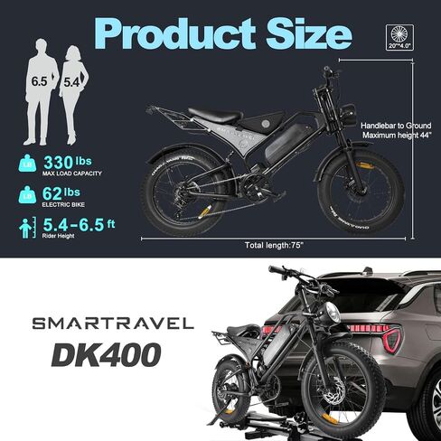 دراجة كهربائية SMARTRAVEL DK400 للبالغين، دراجة كهربائية بمحرك 1000 واط، 48 فولت/15 أمبير في الساعة وما يصل إلى 28+ ميل في الساعة، سرعة Simano7 (ترقية إشارة الانعطاف الأمامية + الرف الخلفي)... in Saudi Arabia
