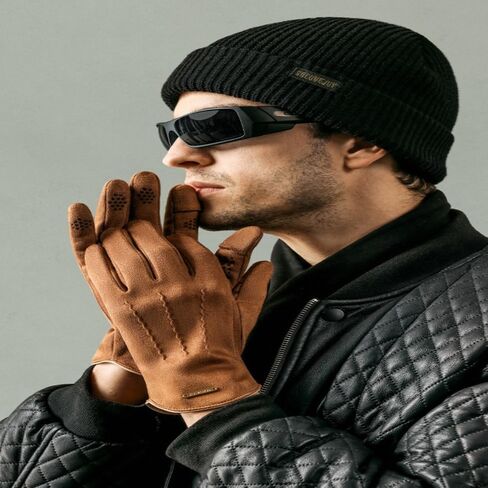 Black Winter Warm Suede Fabric Gloves for Women Men Windproof Thermal Touchscreen Fingers for Cycling Outdoor Work in Saudi Arabia