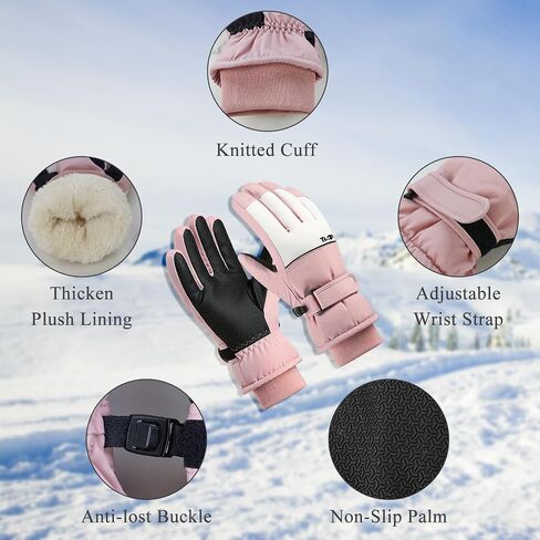 Andiker Ski Gloves for Women, Warm Waterproof Gloves with Thick Plush Lining Winter Gloves for Women Skiing Hiking Cycling in Saudi Arabia