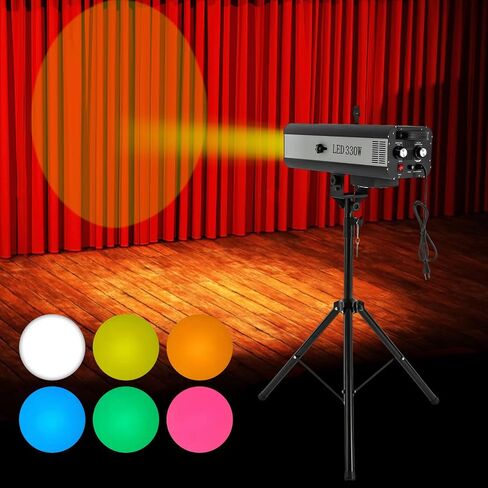 LED Spotlight Stage Light with Tripod Bracket, 330W LED Follow Spot Light Manual Control Spotlight Stage Lighting, Muti-Color DJ LED Lighting, Adjustable Aperture DJ Wash Light for Party Show in Saudi Arabia