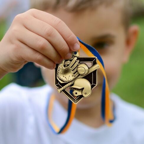 10 Pack Baseball Medals with Red White and Blue Neck Ribbons – 2" Gold Sports Award Medals for Kids, Teams, Little League, School Awards, Baseball Tournaments in Saudi Arabia