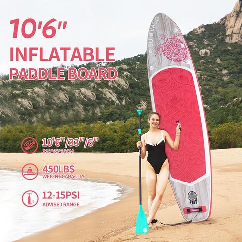 Inflatable Stand Up Paddle Board - Upgraded Glue-Free Hot Melt Technology, Long Service Life, 10'6", Anti-Slip EVA Deck, Full SUP Accessories, Included for Adults Youth All Skill Levels in Saudi Arabia