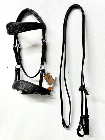 Sidepull Bitless Bridle with Designer Hand Carving On Brow & Noseband Oval Shaped Full Black in Saudi Arabia