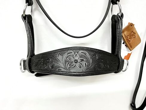 Sidepull Bitless Bridle with Designer Hand Carving On Brow & Noseband Oval Shaped Full Black in Saudi Arabia