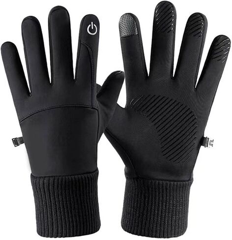 Windproof Waterproof Cycling Gloves, Cold Resistant Full Finger Thermal Gloves, Touchscreen Outdoor Sports and Motorcycle Gloves, Black in Saudi Arabia